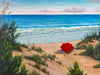 Crimson Umbrella painting of the ocean by Kim Hight