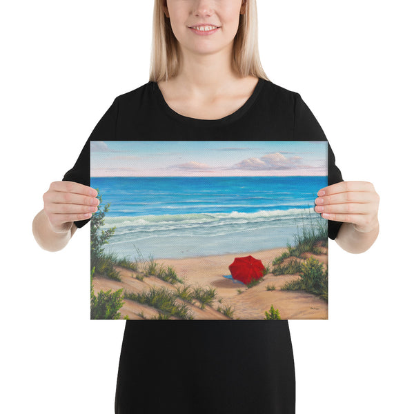 Crimson Umbrella beach wall art 12x16 by Kim Hight