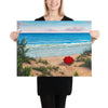 Crimson Umbrella beach wall art 18x24 by Kim Hight