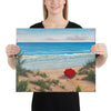 Crimson Umbrella beach art on canvas 16x20 by Kim Hight