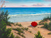 Crimson Umbrella painting of the ocean by Kim Hight