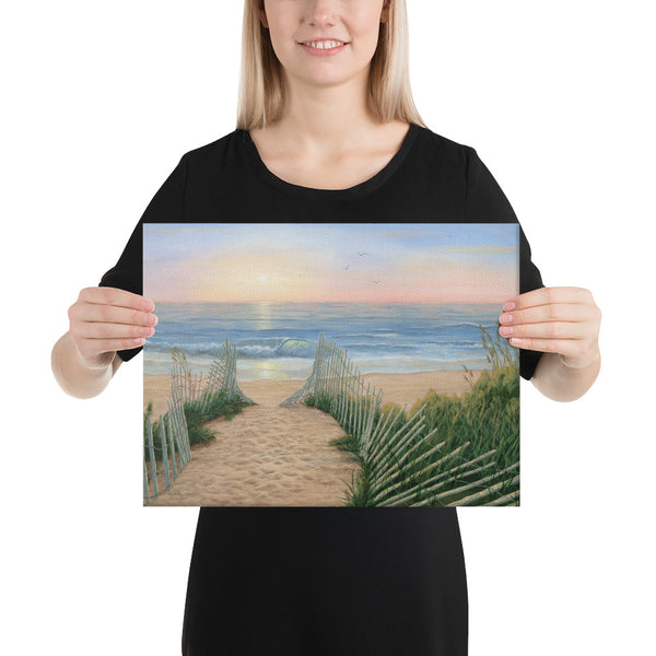 Coastal Sunrise beach art on canvas 12x16 by Kim Hight