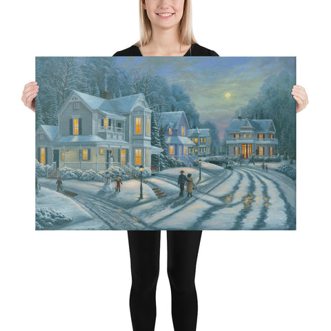 A Simpler Time snowman painting 24x36 by Kim Hight 